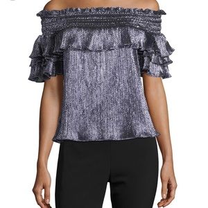 Parker Greta Metallic Off the Shoulder Ruffle Blouse